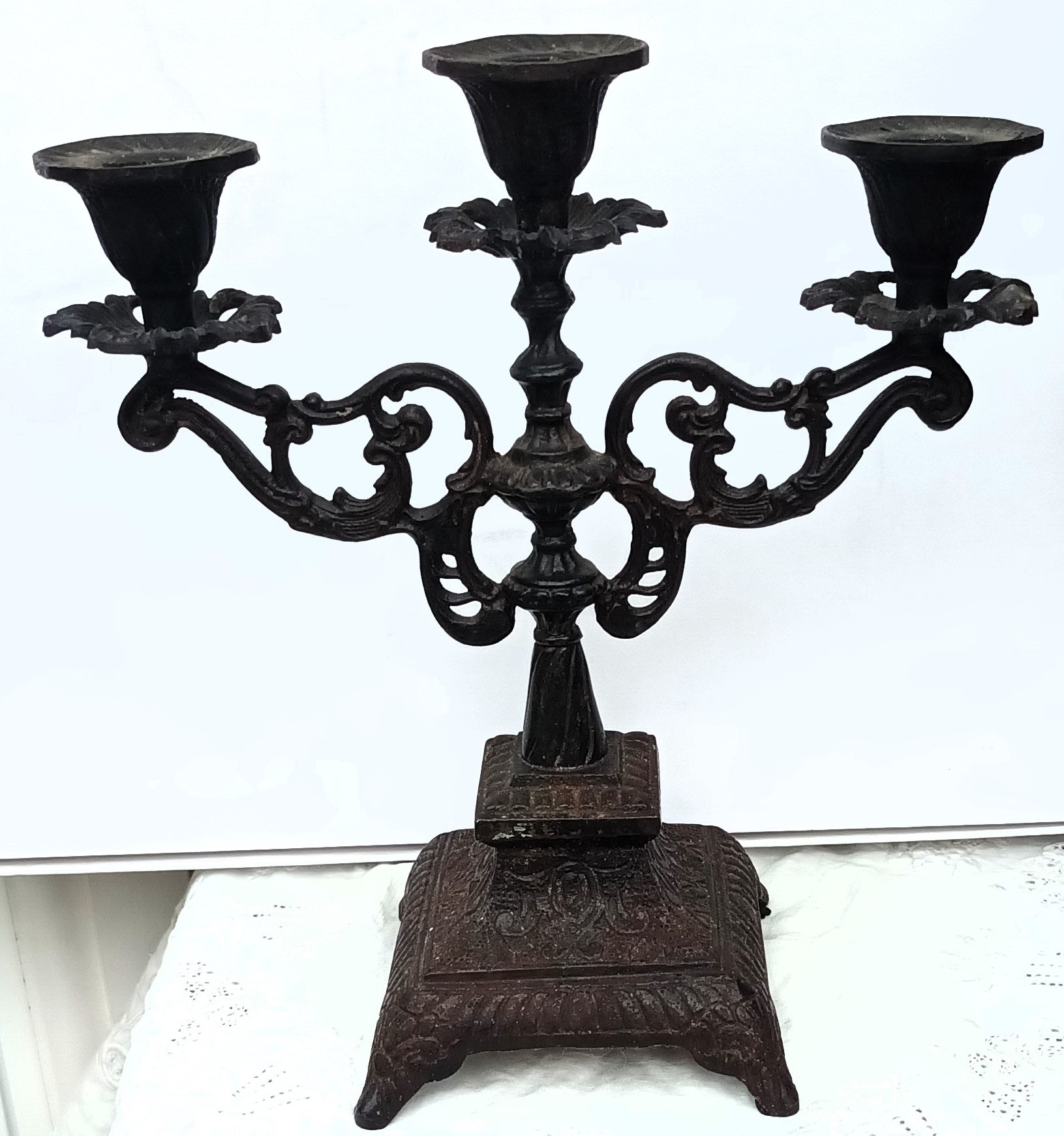 Antique English Victorian Cast Iron Candelabra - Image 3